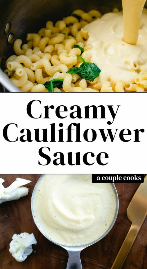 This creamy cauliflower sauce is a like a healthy alfredo sauce using cauliflower as a base. It has less calories and all the benefits of this healthy veggie! #cauliflower #sauce #cauliflowersauce #healthy #pasta Healthy Pasta Sauce Recipes Clean Eating, Clean Pasta Sauce, Healthy Veggie Pasta Sauce, Pasta With Veggie Sauce, Healthy Pasta Sauce Clean Eating, Veggie Sauce For Pasta, Healthy Creamy Sauce, Veggies Pasta Sauce, Healthy Pasta Sauce Recipes