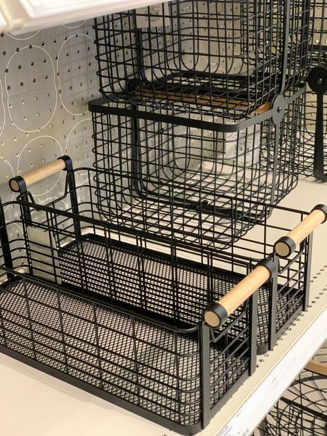 Large Black Wire with Natural Wood … curated on LTK Black Wire Basket Bathroom, Pantry Wicker Baskets, Wire Baskets Storage, Wire Storage Basket, Wire Basket Decor Living Room, Metal Basket Decor Ideas, Wire Basket Decor, Basket Pantry, Large Wire Basket