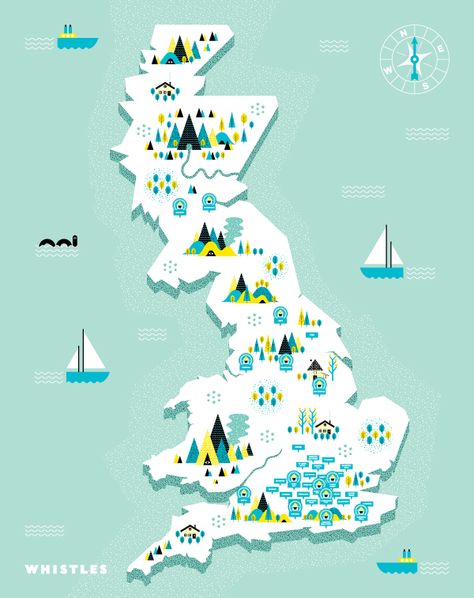 Whistles Treasure Map by Andrew Groves Country Map Design, Maps Illustration Design, Mountain Map, Uk Illustration, Uk Map, Illustrated Maps, Infographic Map, Hand Drawn Map, Drawn Map