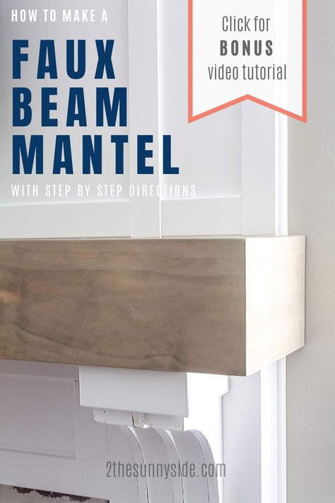 Have you ever wondered how to make a faux wood beam mantel, or maybe  even wondered how to make a floating mantel, or install one? Come see how we made a beautiful faux wood beam mantel without visible seams, at a fraction of the cost of a real, thick and heavy beam!#fauxwoodbeam #fireplacemantel #fireplace Stain Colors For Fireplace Mantle, How To Make A Mantel, Diy Wood Mantle, Faux Wooden Beams, Faux Mantel, Mantel Beam, Faux Mantle, Diy Mantle, Beam Mantel