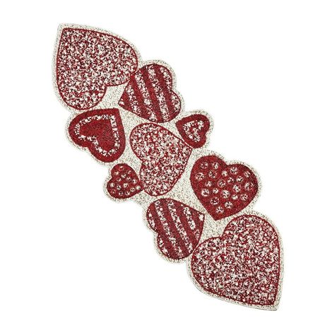 36" Beaded Hearts Table Runner Valentines Runner, Beaded Table Runner, Beaded Hearts, Valentine Table Decorations, Red And White Quilts, Classic Color Palette, Valentine Theme, Valentines Ideas, Mobile Art