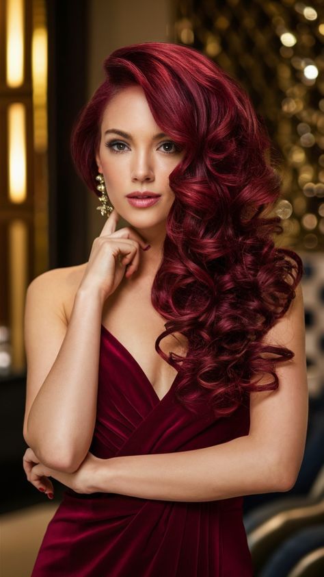 Curly Dyed Red Hair, Red Hair Styles Hairstyles, Curls With Side Part, Rich Red Hair, Winter Red Hair, Remedies For Itchy Scalp, Red Velvet Hair Color, Crimson Red Hair, Rouge Hair