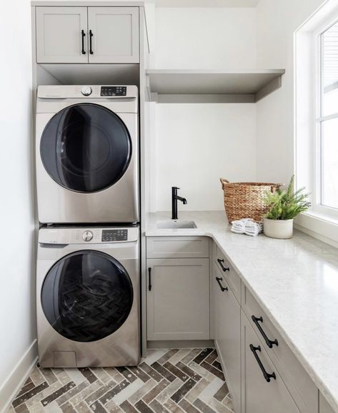 2nd Floor Laundry Room Ideas, Laundry And Scullery Combined, Lg Wash Tower Laundry Room, Lg Washtower Laundry Room Ideas, Mudroom Ideas Entryway Laundry, Dingy Basement, Laundry/mudroom Ideas, Stacked Laundry, Utility Room Designs