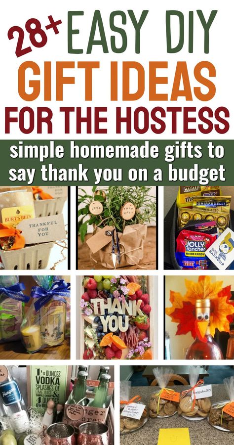 28+ Easy DIY Gift Ideas For The Hostess - simple homemade gifts to say thank you on a budget. Show your appreciation to your dinner host or hostess with these budget-friendly handmade gifts to make. Whether it's showing appreciation for Thanksgiving dinner or a Christmas party events, these gifts will be appreciated! Diy Hostess Gift Ideas Christmas, Gift For Thanksgiving Hostess, Thanksgiving Host Gift Ideas, Host And Hostess Gift Ideas, Christmas Gift For Hostess, Last Minute Hostess Gifts, Cheap Hostess Gift Ideas, Open House Gift Ideas, Christmas Party Hostess Gift Ideas