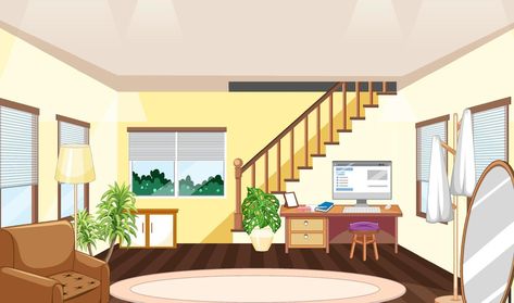 Living room scene with workspace House Inside Background, Living Room Vector, Background House, Back Background, Inside A House, Cute Panda Wallpaper, House Inside, Image House, Room Inspo