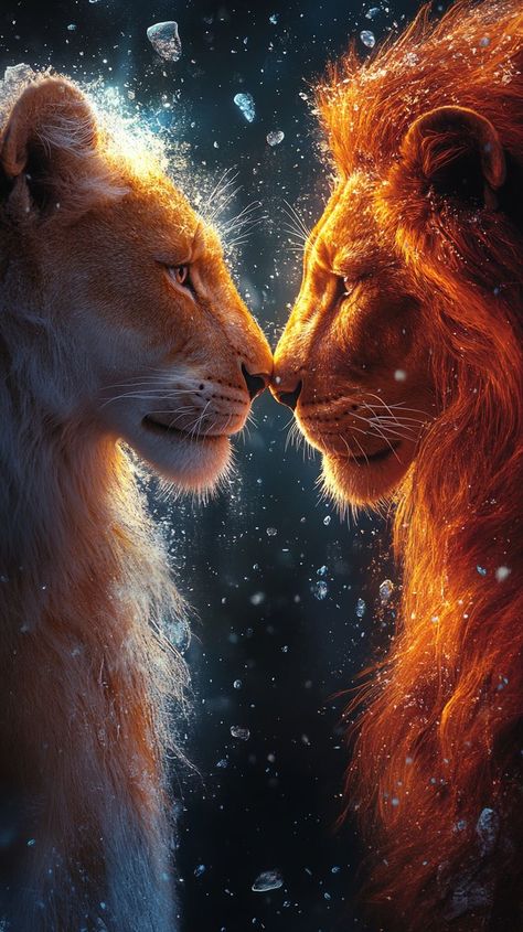 Lion Protecting His Queen, Lion Spirit Animal Art, Lion Family Wallpaper, Lion And Lioness Love, Aslan Wallpapers, The Lion King Characters, Lion Couple, Wild Animal Wallpaper, Lion Family