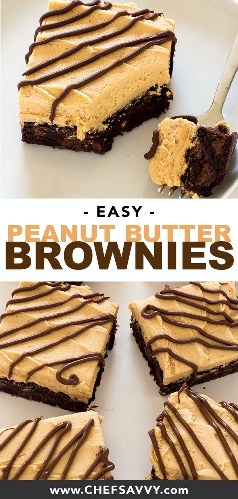 Peanut Butter And Brownie Dessert, Brownie With Frosting Recipes, Must Make Desserts, Peanut Butter Brownies Recipe Homemade, Fall Desserts Blondies, Easy Dessert With Few Ingredients, Dessert For Family Dinner, Peanut Butter Brownie Bars, Different Brownie Recipes