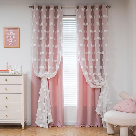 Amazon.com: MYSKY HOME Pink Curtains for Living Room 84 Inches Long Pom Pom White Sheer Curtains for Girls Room Nursery Curtains Double Layer for Toddler Bedroom Grommet Room Darkening Window Panels 52 x 84 Inch : Home & Kitchen Curtains For Girls Room, Pink And White Curtains, Aqua Living Room, Curtains Double, Boys Bedroom Curtains, Girls Room Curtains, Girls Bedroom Curtains, Toddler Bedroom, Layered Curtains