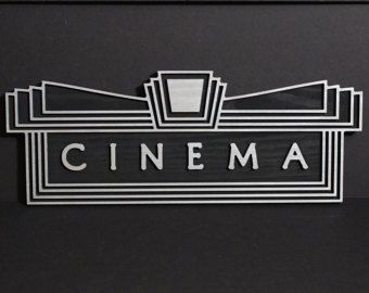 Cinema Sign © - Art Deco Carved 3-D Home Cinema Sign | Theater Wooden Plaque Large Art Deco Signage, Art Deco Cinema, Art Deco Bathroom Tile, Deco Cinema, Basement Movie Room, Art Deco Border, Art Deco Theater, Cinema Sign, Art Deco Borders