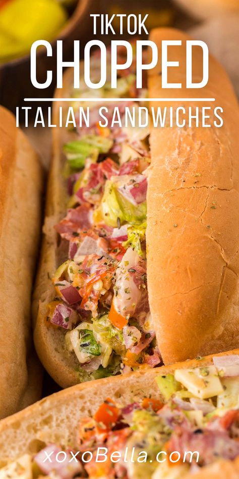 Chopped Salad Sandwich, Italian Sandwich Recipes, Hoagie Sandwiches, Italian Sandwiches, Salad Sandwich Recipe, Italian Chopped Salad, Italian Sandwich, Cold Sandwiches, Italian Meats