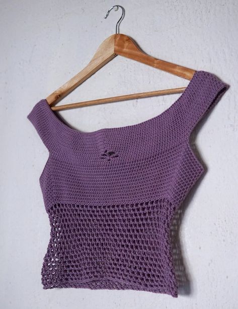 Crochet Boatneck Top, Boat Neck Crochet Top, Purple Crochet Projects, Purple Crochet Top, Crochet Dragonfly, Crochet Fits, Crochet Boat, Skull Blanket, Purple Crochet