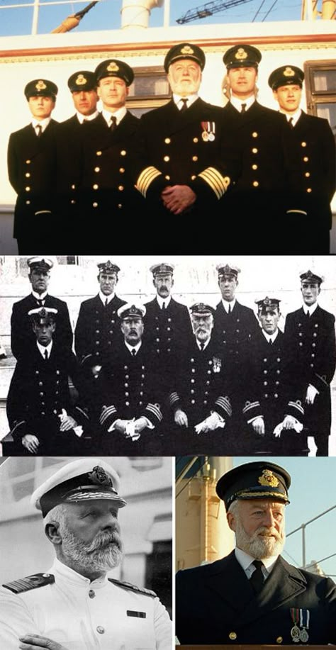 Ship Crew from 'Titanic' (1997) Captain Smith Titanic, Real Titanic Ship, Titanic Breaking In Half, Titanic Real Photos, Titanic Captain, Titanic Real, Titanic Movie Facts, Original Titanic, Real Titanic