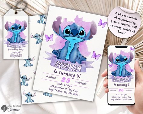 Stitch And Angel Birthday Party, Stitch And Angel Birthday, Angel Invitation, Angel Birthday Party, Template Birthday Card, Angel Birthday, Birthday Party Invitations Free, Stitch Party, Stitch Birthday