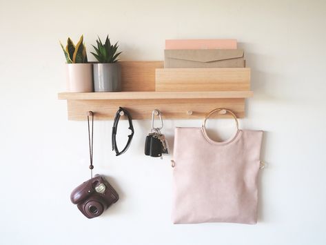 Decorating a Small Entryway: Furniture and Decor Tips and Tricks Entryway Organizer Wall, Coat Rack Entryway, Coat Rack Wall Mount, Mail And Key Holder, Entryway Coat Rack, Entryway Shelf, Coat Rack Shelf, Tasmanian Oak, Small Entryways