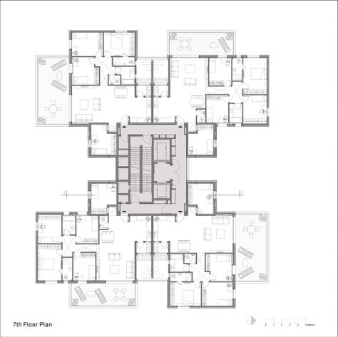 Plan Residential Building Plan, Residential Architecture Apartment, Z Design, Residential Building Design, Building Layout, Apartment Floor Plan, Design Building, Apartment Floor Plans, House Construction Plan