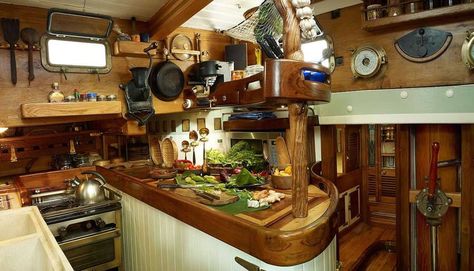 Boat Interior Design, Boat House Interior, Boat Galley, Houseboat Living, Sailboat Interior, Interior Images, Sailboat Living, Sail Life, Working Boat