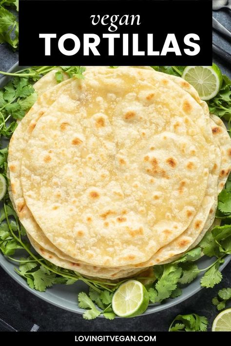 These homemade vegan tortillas are soft and delicious and so easy and fun to make with four simple pantry ingredients. You’ll never want to buy store-bought tortillas ever again! Vegan Tortillas, Corn Tortilla Recipes, Vegan Tortilla, Vegan Appetizers Recipes, Vegan Bread Recipe, Simple Pantry, Vegan Mexican Recipes, Pantry Ingredients, Vegan Side Dishes