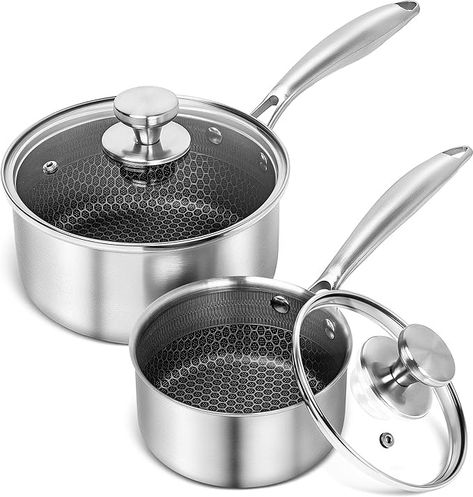 Amazon.com: MICHELANGELO Stainless Steel Saucepan Set 1QT & 2QT, Premium Triple Ply Sauce Pan with Lid, Sauce Pot with Honeycomb Interior - 4pcs: Home & Kitchen Cookware Set Best, Honeycomb Texture, Sauce Pans, Saucepans, Sauce Pot, Sauce Pan, Hybrid Design, Pan Set, Kitchen Equipment