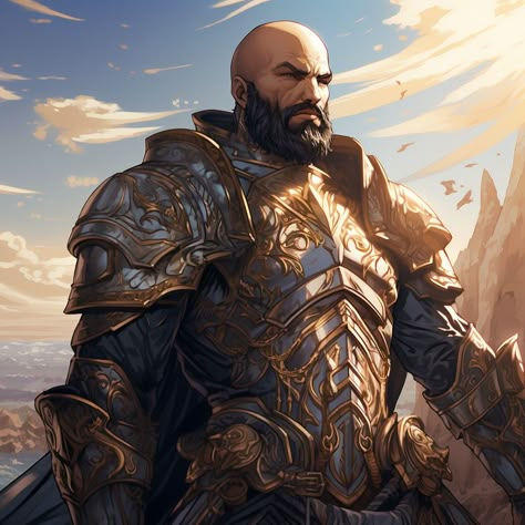 Lathander Dnd, Human Paladin Male, Paladin Rpg, Bald Warrior, Wow Paladin, Warriors Illustration, Pathfinder Character, Dragon Tales, Dungeons And Dragons Classes