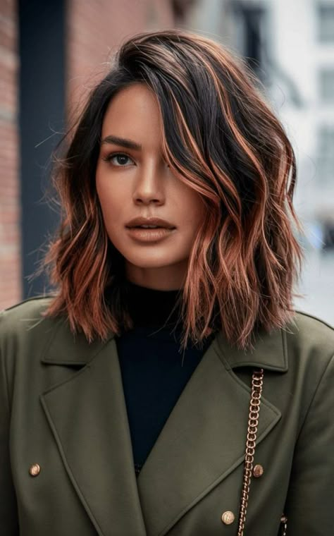 Fall Inspired Hair Color Brunettes, Shoulder Length Fall Hair, Red And Brunette, Fancy Salon, Pumpkin Spice Hair, Subtle Balayage, Fall Hair Color For Brunettes, Peinados Fáciles Para Cabello Corto, Hair Affair