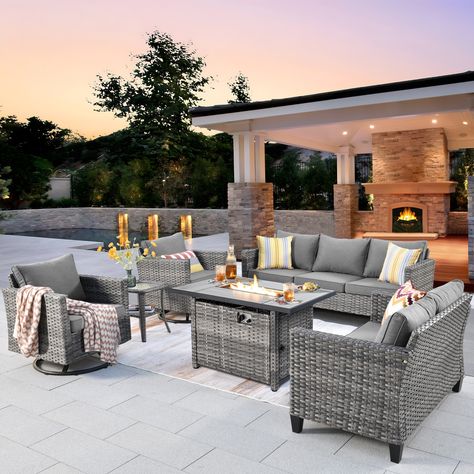 Pouuin 6-Piece Rattan Patio Conversation Set with Gray Cushions Lowes.com Patio Lounge Furniture, Rocking Armchair, Patio Loveseat, Patio Conversation Sets, Outdoor Patio Furniture Sets, Patio Lounge, Patio Furniture Set, Harbin, Modular Sectional Sofa