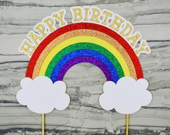 Rainbow Birthday Cake Topper, Happy Birthday Glitter, Rainbow Happy Birthday, Happy Birthday Rainbow, Rainbow Cake Topper, Smash Cake Topper, Birthday Glitter, Baby Cake Smash, Rainbow Theme Party