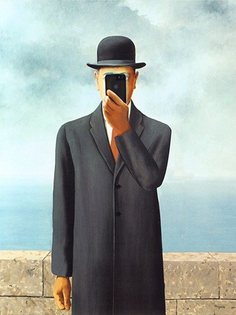 Selfie "The Son of Man" Man Gif, App Drawings, Painting Logo, Classical Art Memes, Son Of Man, René Magritte, Travel Pictures Poses, Art Parody, Rene Magritte