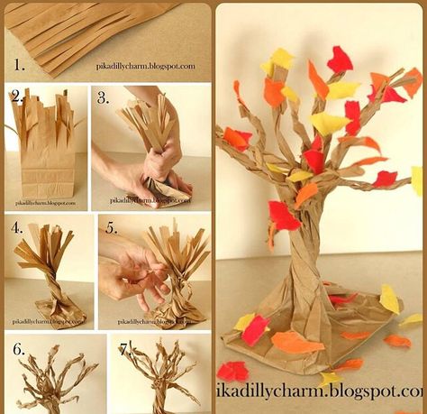 Craft Paper Bag Trees Craft, Paper Bag Tree Craft, Paper Bag Tree, October Crafts For Kids, Mummy Crafts, Halloween Pumpkin Crafts, Halloween Art Projects, Toddler Craft, Ghost Crafts