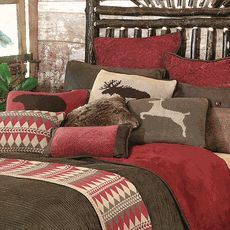 Lodge Style Bedroom, Cabin Bedding, Lodge Bedroom, Rustic Bedding Sets, Montana House, Alpine Lodge, Country Quilt, Cabin Bedroom, Black Forest Decor