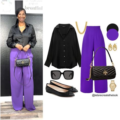 Purple Trousers - 5 Outfit Ideas 💜 Sharing five colors that pair well with purple! I received a request for outfit ideas for purple pants, so I pulled mine out of the closet and thought about what colors I would pair with them. There are actually so many colors that pair well with purple, here are the first five. Do you own purple pants or anything purple in your closet? Save this post for style inspo and see how you can recreate some of these color combos yourself! If you’re in need or want... Purple Trousers Outfit, Business Casual Black Women, Purple Pants Outfit, Cute Business Casual Outfits, Purple Trousers, Business Casual Black, Black Pants Outfit, Purple I, Color Blocking Outfits