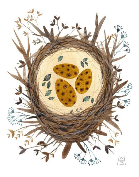 Nest Illustration, Succulents Illustration, Birds Eggs, Nest Art, Plate Ideas, Woodland Art, Painting Palette, Art Watercolor Painting, Bird Illustration