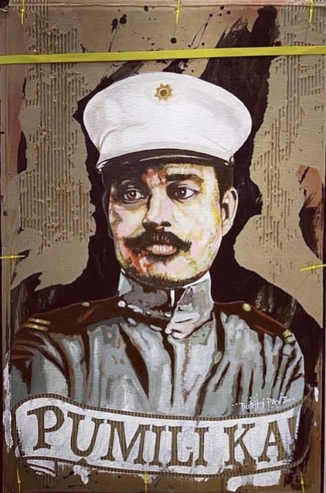 Acrylic on Balikbayan box Heneral Luna Art, Heneral Luna, Antonio Luna, Ideas For Sketchbook, Cardboard Art, Digital Art, Historical Figures, Collage, Movie Posters