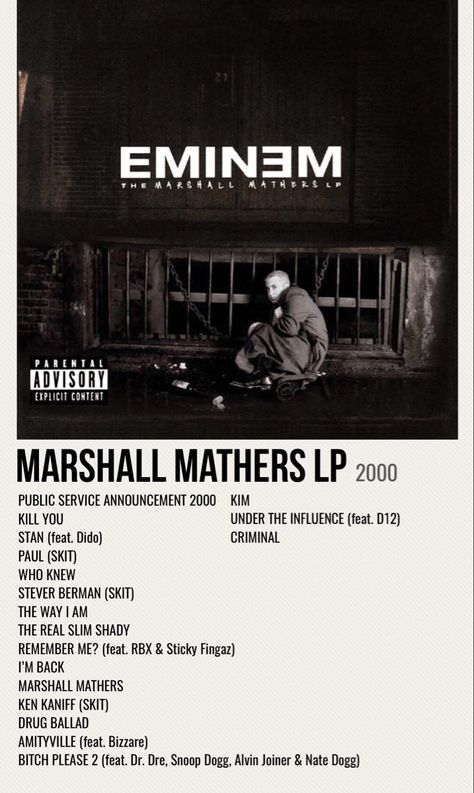 minimal poster of the album marshall mathers lp by eminem The Marshall Mathers Lp Album Cover, Eminem Aesthetic Album Cover, The Marshall Mathers Lp Wallpaper, Poster Prints Eminem, Eminem Black And White Poster, Eminem Song Poster, Marshall Mathers Lp Wallpaper, Eminem Album Cover Poster, Eminem Album Poster