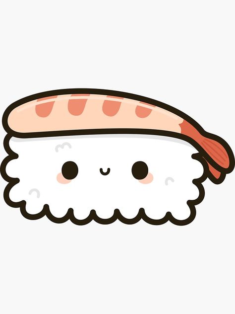 "Cute prawn sushi" Stickers by peppermintpopuk | Redbubble Sushi Paper Squishy, Kawaii Sushi Stickers, Cute Sushi Drawing Kawaii, Sushi Cute Cartoon, Cute Sushi Stickers, Drawing Cute Things Kawaii, Sushi Cute Drawing, Sushi Drawing Cute, How To Draw Cute Food