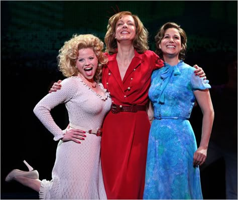 Megan Hilty, Allison Janney, and Stephanie J. Block in 9 to 5 the Musical 9 To 5 Musical Costumes, 9 To 5 Musical, Tony Awards Party, Stephanie J Block, Megan Hilty, Cup Of Ambition, Musical Hair, Lily Tomlin, Broadway Costumes