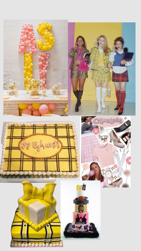 Clueless Party Ideas, Clueless Themed Sweet 16, Clueless Bday Party, Clueless Party Theme Decorations, Clueless Bachelorette Party, Clueless Birthday Cake, Clueless Birthday Party Theme, Clueless Cake, Clueless Party Theme