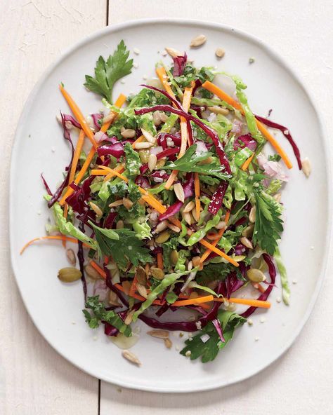 Loaded With Kale and Crunchy Seeds, This Colorful Slaw Is Potluck and Cookout Ready Cabbage And Carrots, Kale Slaw, Recetas Salvadorenas, Slaw Recipes, Autumn Salad, Cabbage Slaw, Cabbage Recipes, Red Cabbage, Soup And Salad