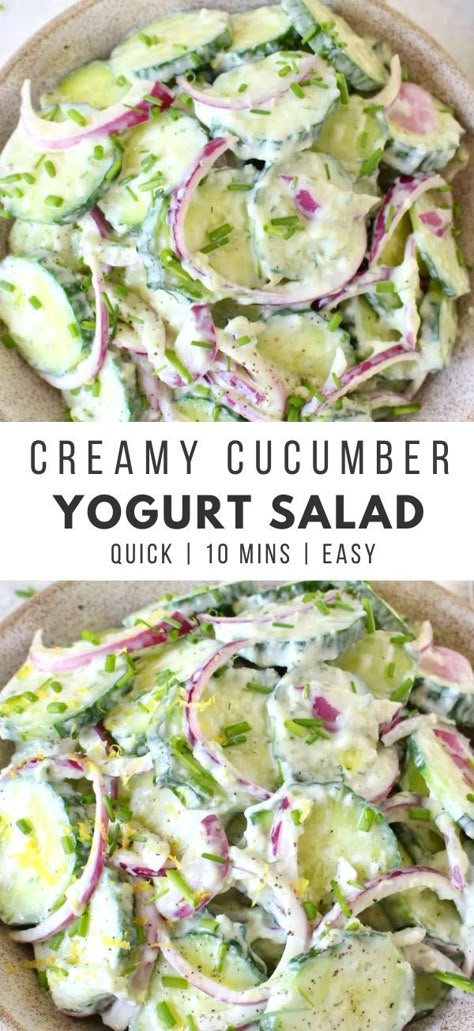 Greek Yogurt Cucumber Salad, Yogurt And Cucumber, Dairy Free Greek Yogurt, Salad With Red Onion, Ciao Florentina, Cucumber Yogurt Salad, Cucumber Onion Salad, Yogurt Salad, Cucumber Dill Salad