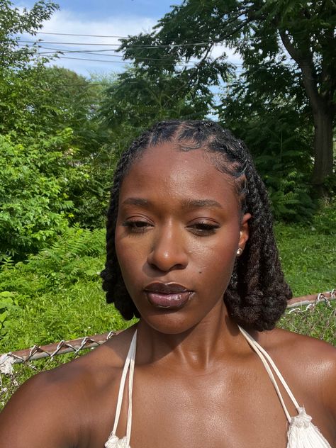 Locs Hairstyles For Vacation, Twist Back Loc Styles, Two Strand Locs Women, Vacation Styles For Locs, Flat Twist With Locs, Loc Vacation Hairstyles, Medium Interlocked Locs, Black Women With Dreadlocks, Loc Styles Vacation