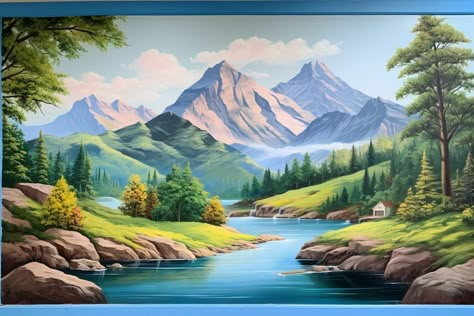 Landscape Wall Painting, Simple Oil Painting, Drawing Scenery, 3d Wall Painting, Landscape Painting Tutorial, Dark Fantasy Artwork, Art Painting Tools, Landscape Paintings Acrylic, Watercolor Paintings Easy