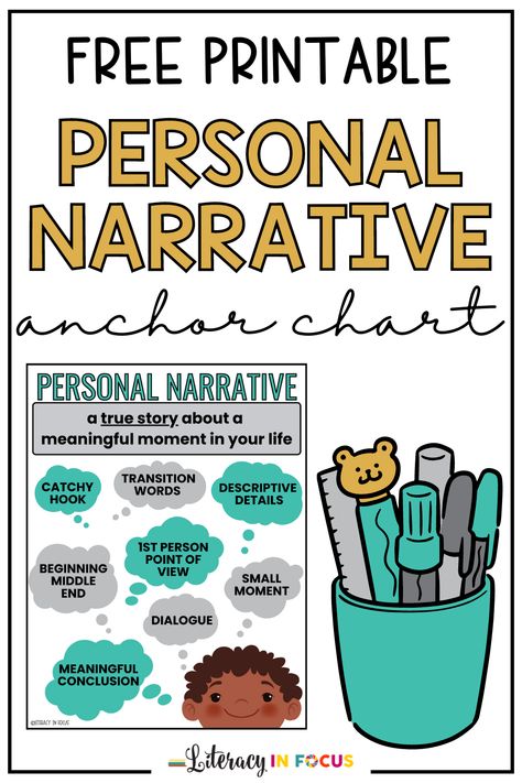 Personal Narrative Anchor Chart, Personal Narrative Writing Anchor Chart, How To Teach Personal Narrative Writing, How To Teach Narrative Writing 2nd Grade, Personal Narrative Conclusion Anchor Chart, Personal Narratives Anchor Chart, Narrative Writing Middle School, Narrative Anchor Chart, Teaching Narrative Writing Middle School