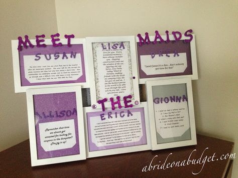 A Bride On A Budget: Wedding DIY: Meet The Maids Picture Frame Meet The Maids, Bachelorette Party Ideas Girl Night, Bride Wars, Awesome Bachelorette Party, Cheap Wedding Venues, Bachelorette Party Games, Bachelorette Party Themes, Bachelorette Party Decorations, Wedding 2015