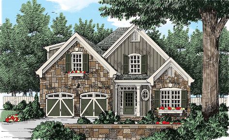 Colonial, European, French Country, Southern, Traditional, Tudor House Plan 83018 with 4 Beds, 3 Baths, 2 Car Garage Elevation English Country Home Plans, Cottagecore House Plans, English Cottage Floor Plans, Stone Cottage House Plans, English Cottage House Plans, Cabin Colors, Small Stone House, House In The Clouds, Tudor Style House