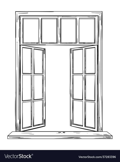 Open Window Wallpaper, Drawing Windows Illustration, Windows Drawing Sketch, Window Aesthetic Drawing, How To Draw A Window, Open Window Illustration, Window Drawing Reference, Open Window Tattoo, Window Drawing Sketch