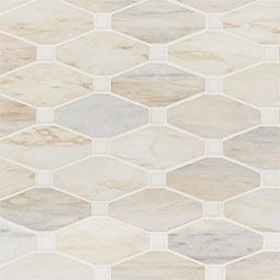 Dorado Marble Pebble Backsplash | Mosaic Hatches | Wall Tile Octagon Tile, Lake Bathroom, Beautiful Backsplash, Hall Flooring, Shaped Kitchen, Primary Bath, Tile Countertops, Unique Tile, Bath Tiles