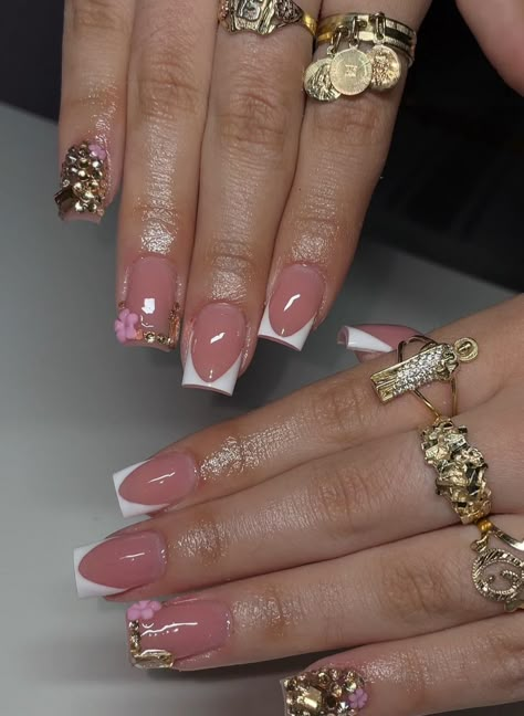 Long Acrylic Nail Designs, French Tip Acrylic Nails, Girly Acrylic Nails, Soft Nails, Summery Nails, Simple Acrylic Nails, Classy Acrylic Nails, Gem Nails, Short Square Acrylic Nails