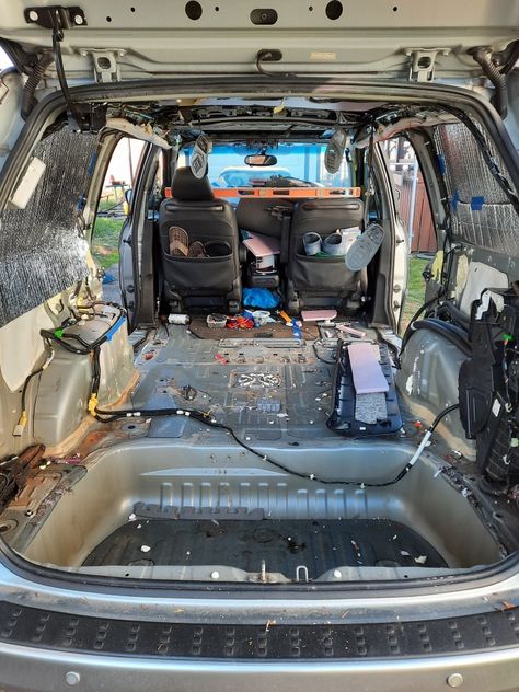 08 odyssey stripped for camper build Honda Odyssey Camping, Honda Minivan, Hiking Ideas, Floor Storage, Van Build, Top Floor, Minivan, Honda Odyssey, Van Conversion