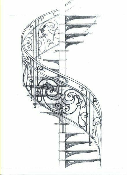 Staircase Tattoo, Staircase Drawing, How To Draw Stairs, Metal Drawing, Motifs Art Nouveau, Interior Architecture Drawing, Modern Drawing, Interior Design Sketches, Lan Can