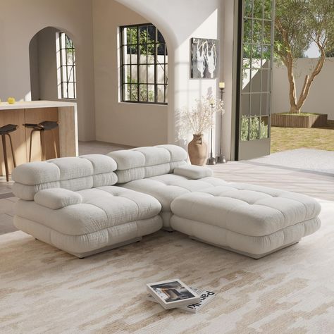 PRICES MAY VARY. ✅ 【Comfortable and Durable】 JACH's sectioanl sofa is padded with high-quality Teddy velvet fabric, providing a comfortable touch. It is made of highly elastic sponge and has a unique 2-layer cushion design, providing ultimate comfort without collapsing for a long time. The high-quality solid wood internal frame and bottom legs have super strong stability. ✅ 【Fashion and Ergonomics】This modular teddy velvet couch has a novel design. The 2-layer cushion design makes the sofa more Wayfair Couches, Couch With Chaise, Couch With Ottoman, Sofa For Living Room, Living Room Apartment, Milan Furniture, Velvet Sectional, Retro Sofa, Sectional Sleeper Sofa