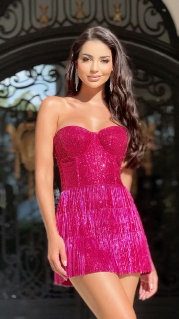 Pink Glitter Cocktail, Glitter Cocktail Dress, Cruise Dress, Rosy Pink, Short Homecoming Dress, September 2, Ladies Fashion, Dance Dresses, Pink Glitter